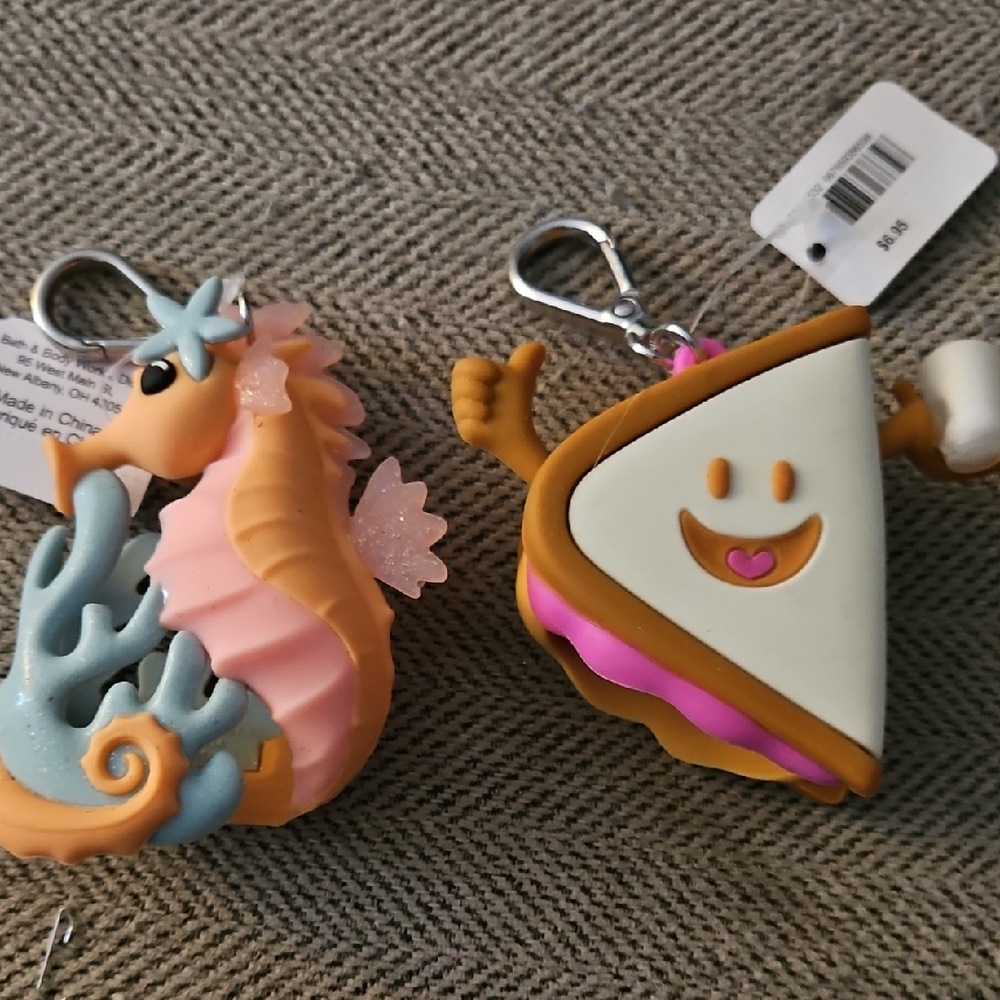 Bath & Body Works Pink Seahorse and Sandwich Keychains